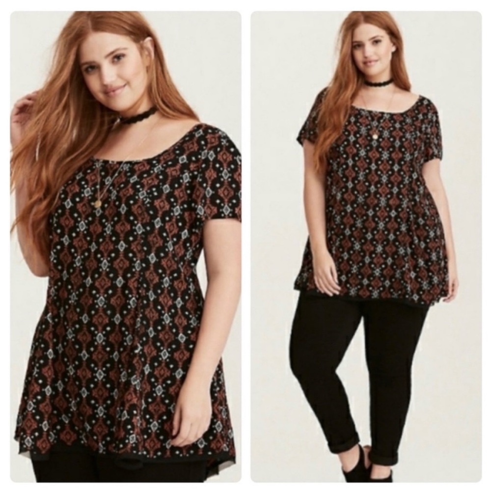 Torrid Black and Brown Patterned Tunic